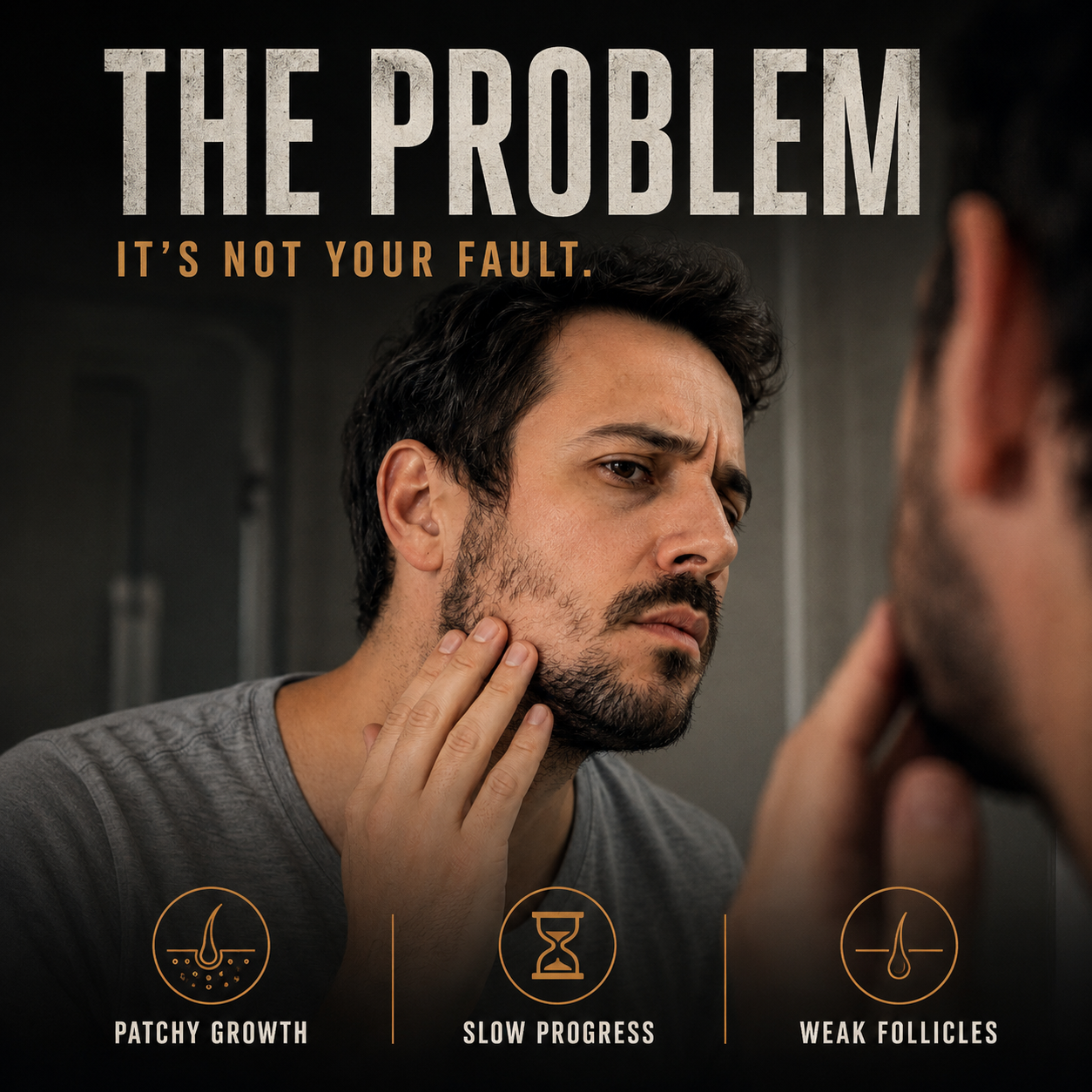 Patchy beard problem creative showing weak follicles and slow progress