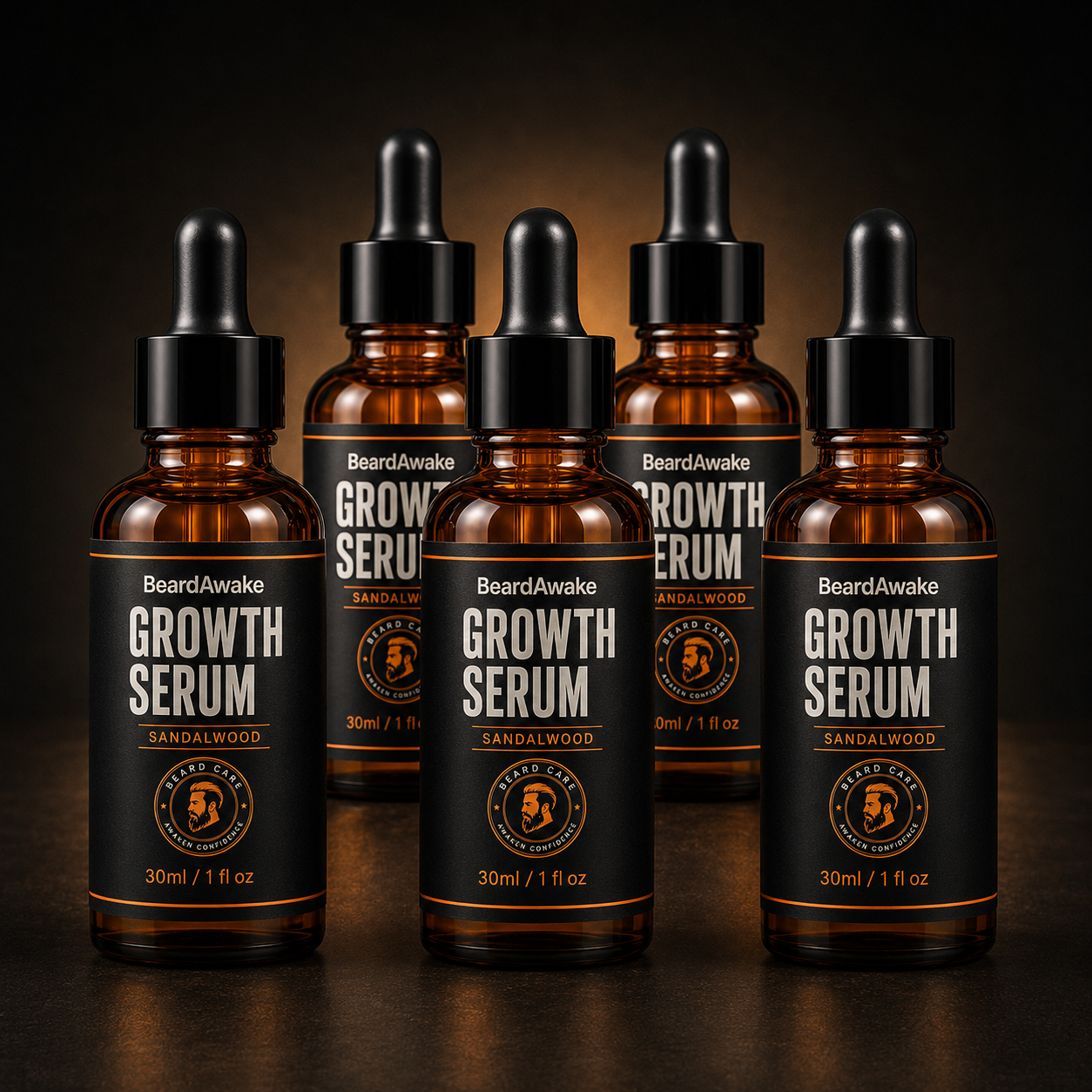 Six BeardAwake Growth Serum bottles
